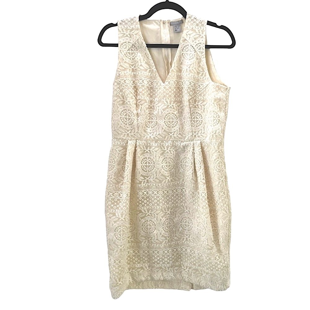 H&M Off-White Lace V-Neck Sleeveless Fitted Dress Size M